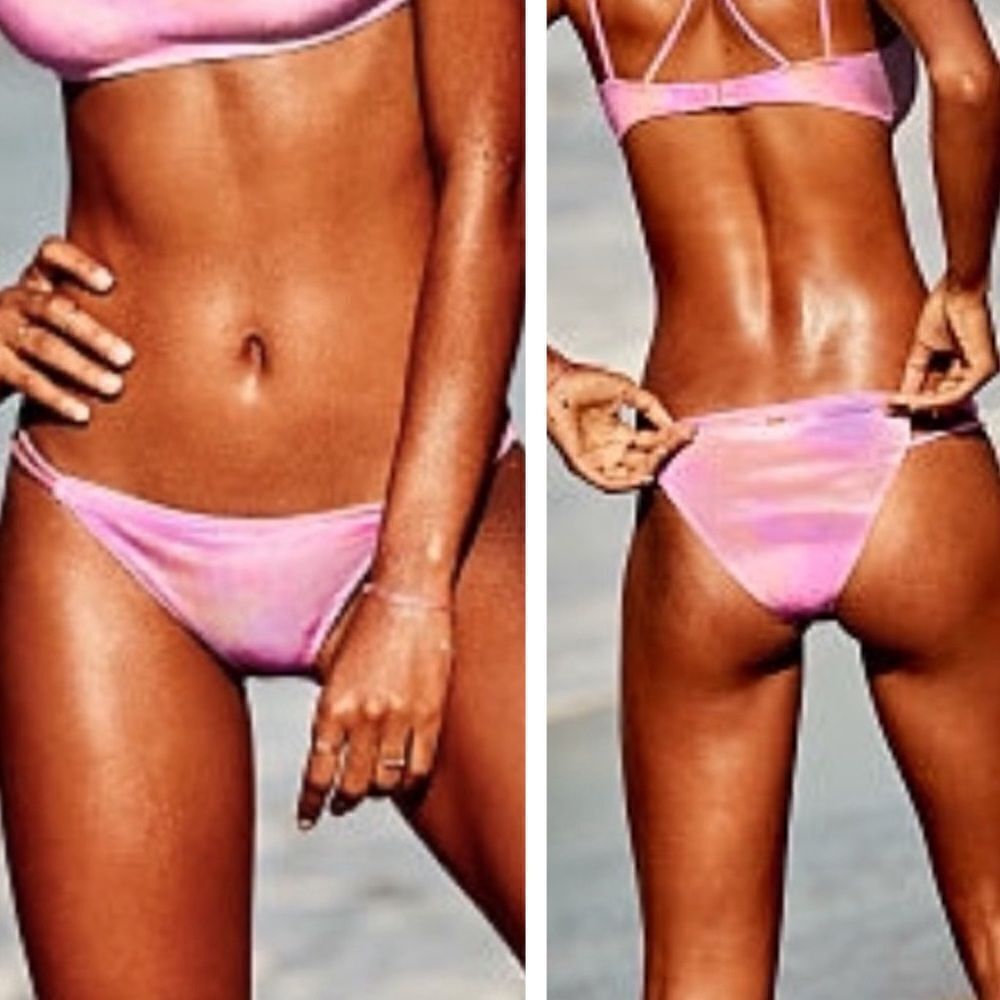 NWT PINK Victoria’s Secret Pink Watermelon Velvet Strappy Bikini Bottoms Size L